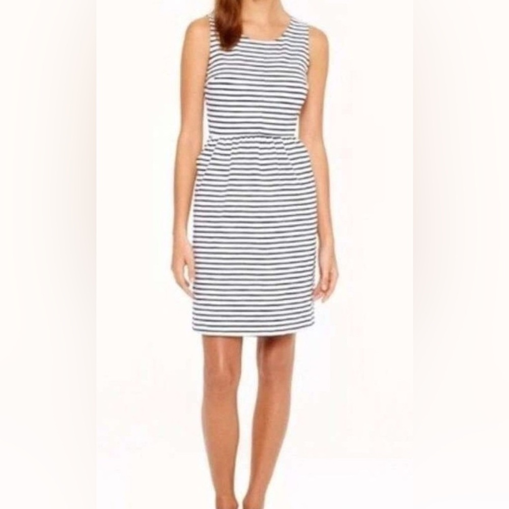 J. CREW Sleeveless Elastic Waist Navy Blue White Stripes- 6 Silk